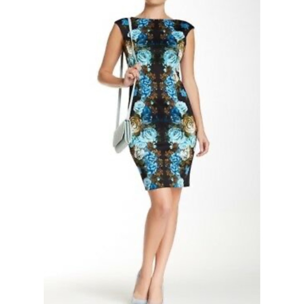Maggy London Cap Sleeve Floral Scuba Dress. Size 6